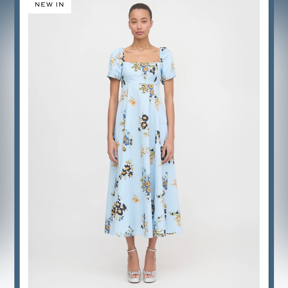 Hill House Light Blue Floral Square-Neck Midi Dress